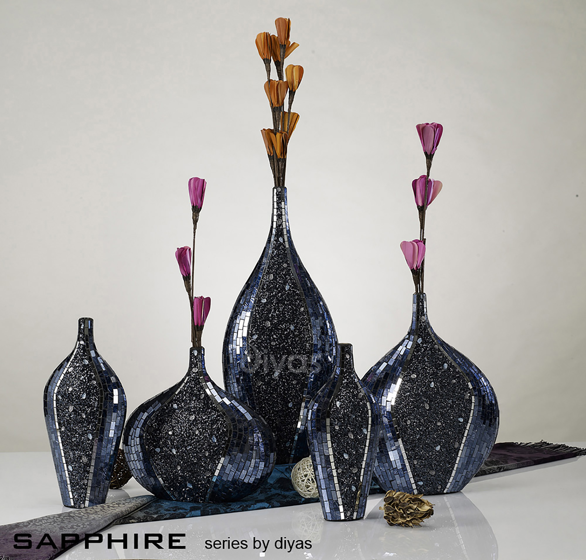 Sapphire Mosaic Art Glassware Diyas Home Vases